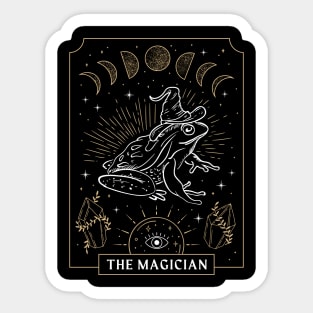 Witchy Frog Under Moon Phases, The Magician with Wizard Hat, Dark Academia, Cottagecore Sticker